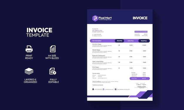 PSD modern corporate business invoice template design