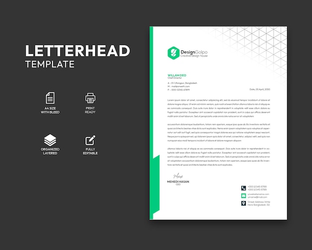 PSD modern creative business and corporate letterhead template design