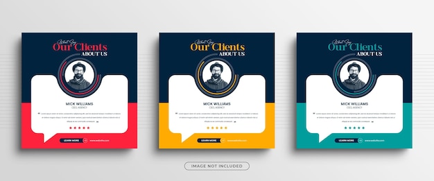 Modern and creative client testimonials or customer feedback social media post banner template