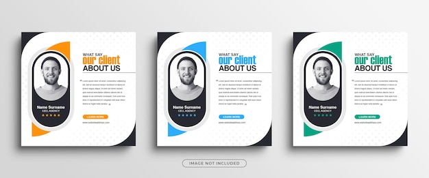 Modern and creative client testimonials or customer feedback social media post banner template