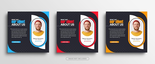 Modern and creative client testimonials or customer feedback social media post banner template