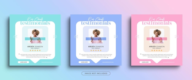 PSD modern and creative client testimonials or customer feedback social media post banner template