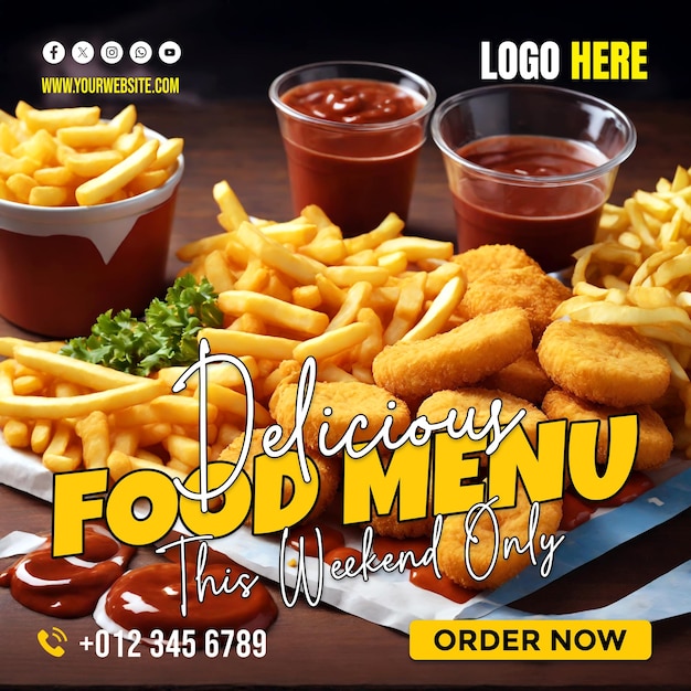 PSD modern creative french fries restaurant promotional copyspace banner background