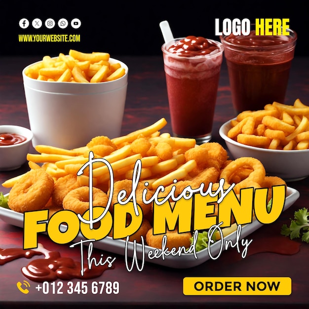 PSD modern creative french fries restaurant promotional copyspace banner background