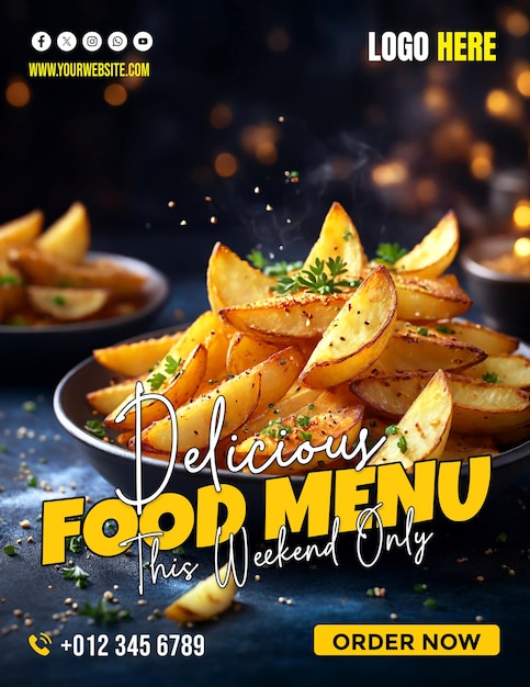 Modern creative french fries restaurant promotional copyspace banner background