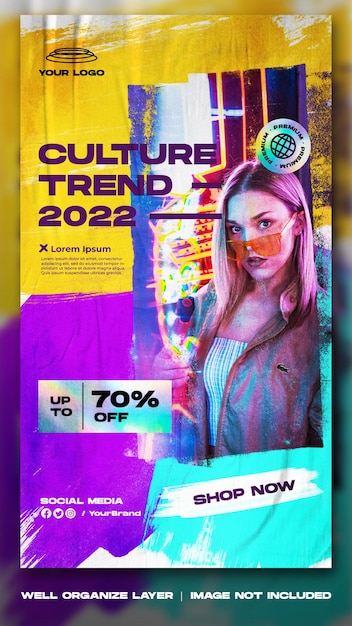 Modern Cyber Urban Fashion streetwear futuristic concept social media instagram post and story banner template