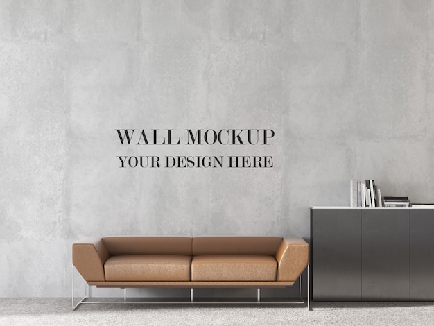 PSD modern design office wall mockup with orange colour sofa