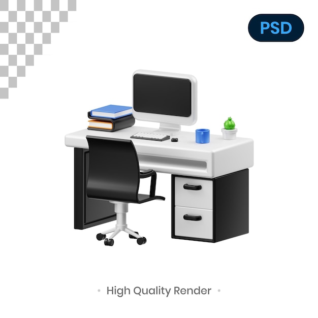 Modern Desk 3D Render Illustration Premium Psd