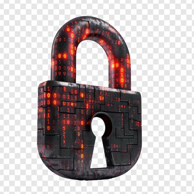 PSD modern digital lock big data with encrypted computer code isolate on transparency background