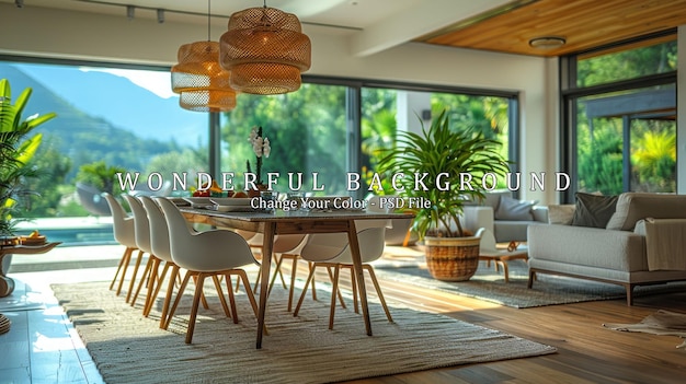 Modern Dining Room with Garden View and Natural Light