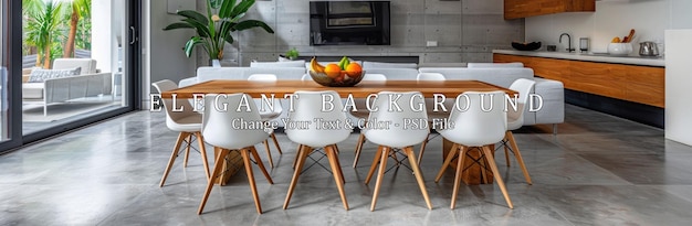 PSD modern dining room with wooden table and white chairs