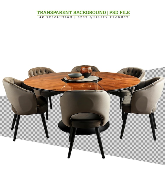 PSD modern dining table on white background round wooden table