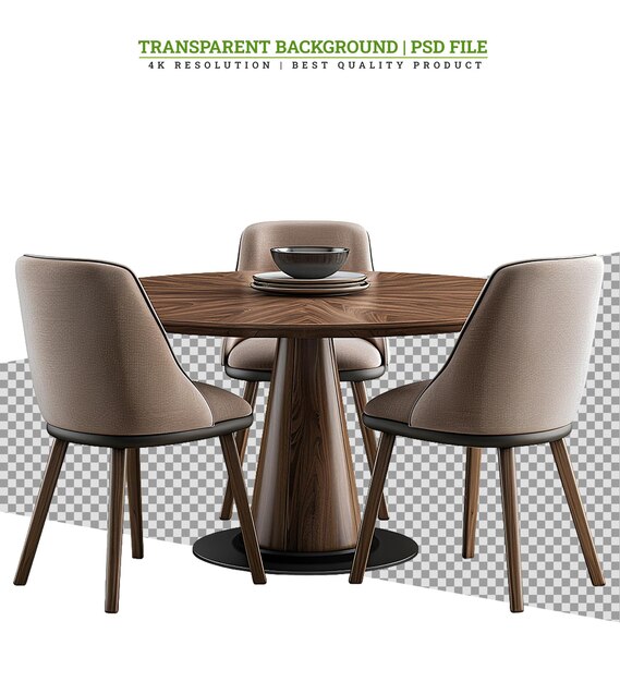 PSD modern dining table on white background round wooden table