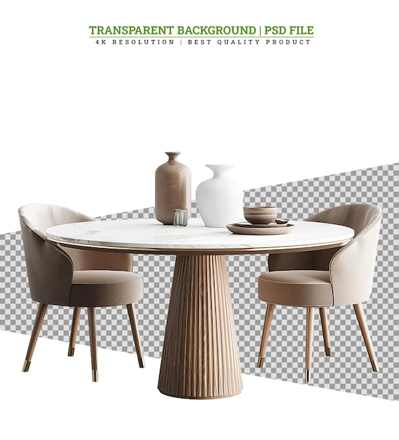 PSD modern dining table on white background round wooden table