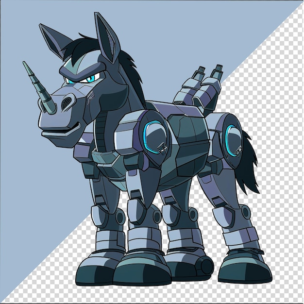 Modern donkey cyborg cartoon character Futuristic donkey robot cartoon