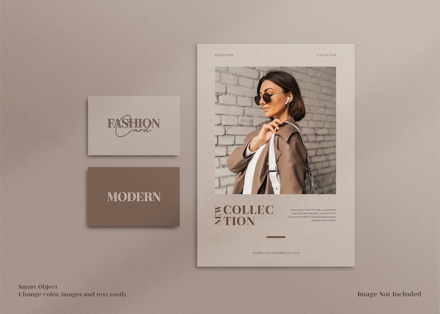 Modern and elegant minimalist stationery brochure, flyer and business card mockup with layout template