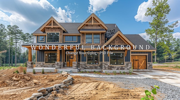 PSD modern farmhouse with stone and wood accents