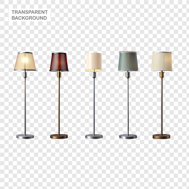 PSD modern floor lamps with a variety of ornamental styles isolated on a clear backdrop