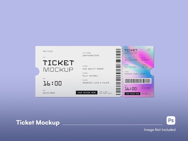 Modern Front View Coupon Ticket Mockup 3D Isolated