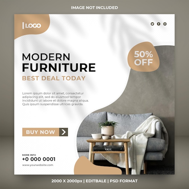 Modern furniture sale banner or social media post template