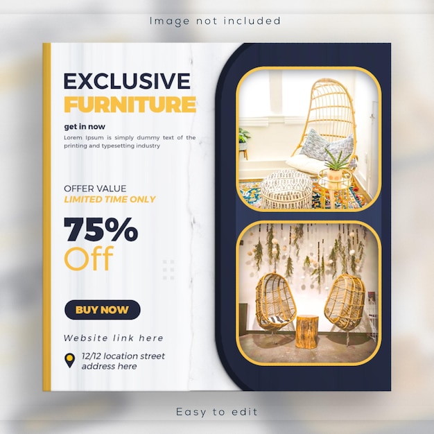 Modern furniture sale social media banner or home Interior Instagram post template