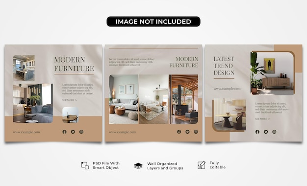 Modern furniture social media post template collection