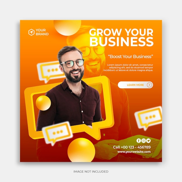 Modern futuristic business ads social media post template with grow your business concept