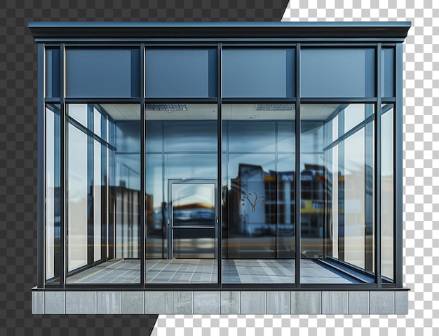 PSD modern glass storefront with reflective windows cut out stock png