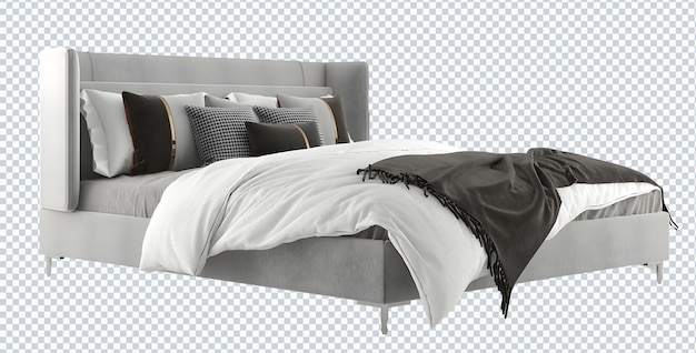 Modern gray-white bedding set, bed, perspective