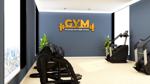 modern gym interior wall logo mockup