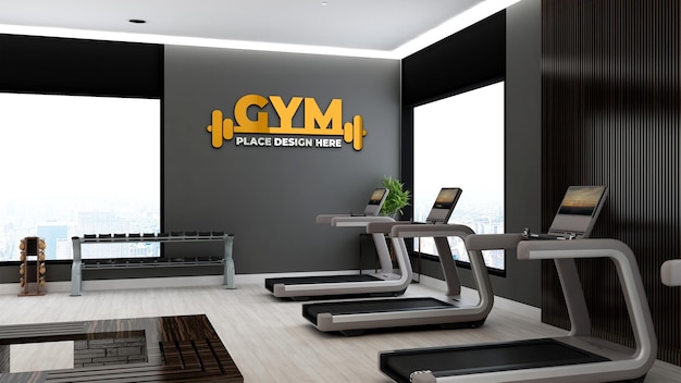 modern gym room with equipment for gym or fitness logo mockup