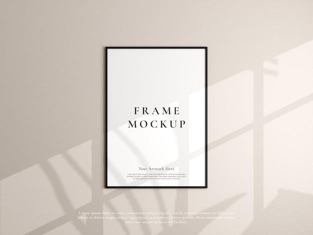 Modern hanging frame mockup with window shadow and palm leaf in living room Poster photo frame mockup