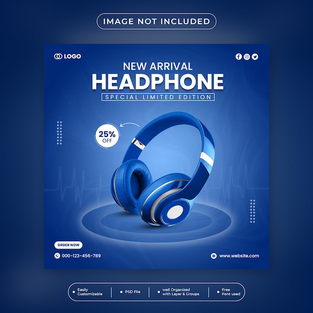 Modern headphone brand product for social media template banner