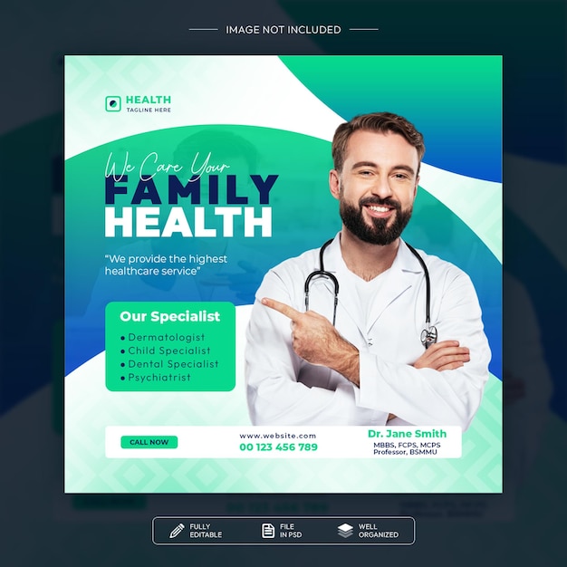 Modern health care social media poster design for post template