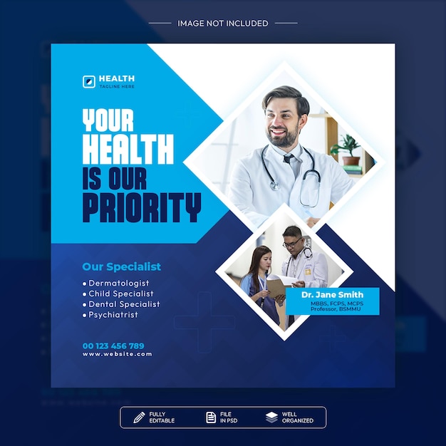 Modern health care social media poster design for post template