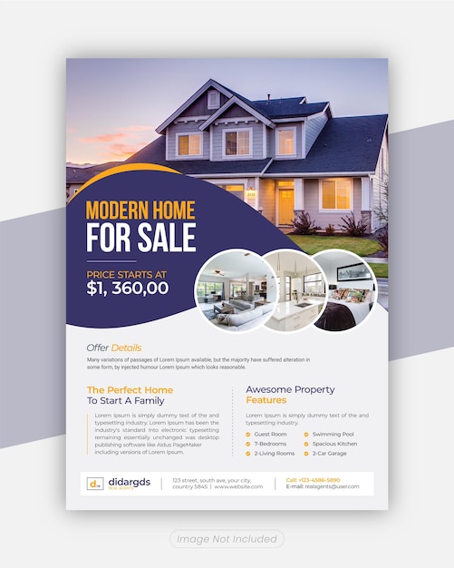 Modern Home for sale Real Estate Flyer template design