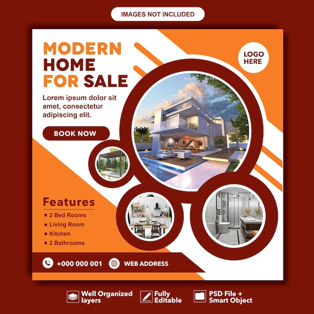 Modern home for sale social media post template design