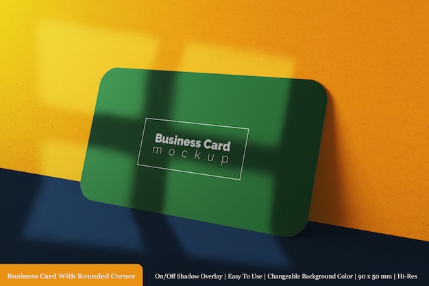 Modern horizontal 90x50 mm corporate business card with round corner mock up