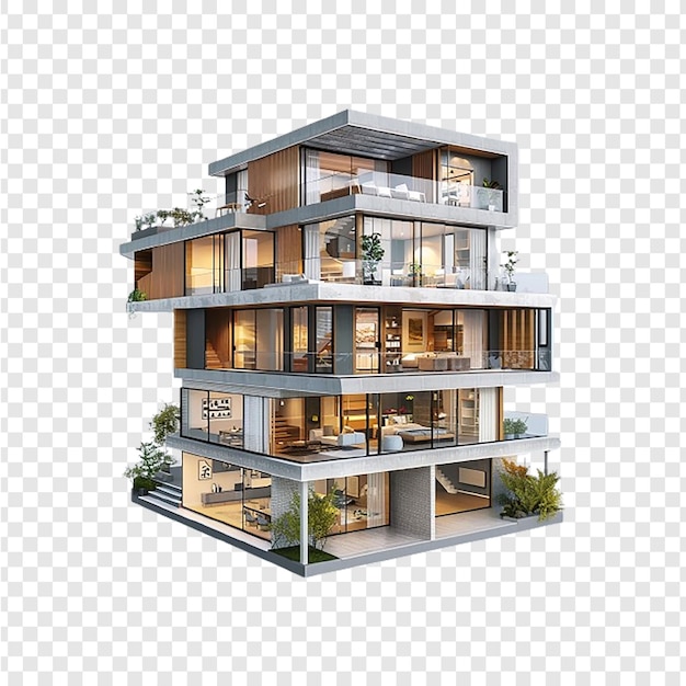 PSD modern house isolated on transparent background