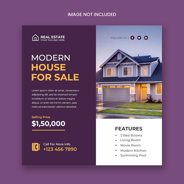 Modern house for sale real estate social media Instagram post template