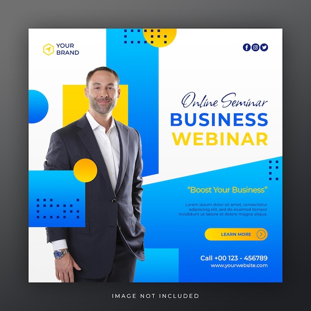 Modern Instagram post template with online seminar business or corporate session theme