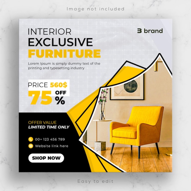 Modern Interior furniture sale social media banner and Instagram post template design.