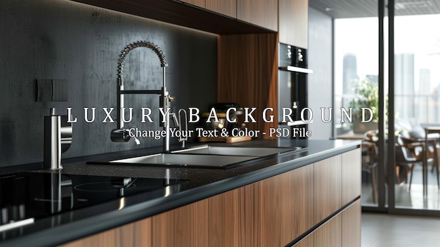 Modern interior in kitchen wooden cupboards