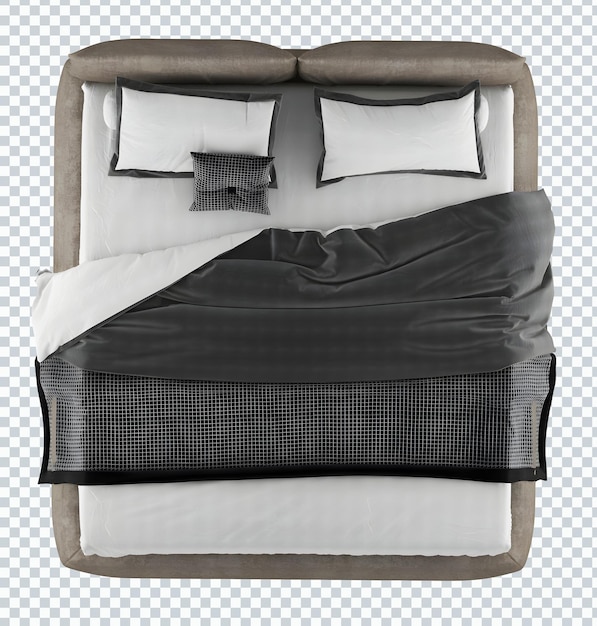 Modern khaki white gray bedding set, bed, top view