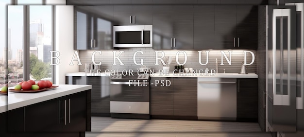 PSD modern kitchen with stainless steel appliances