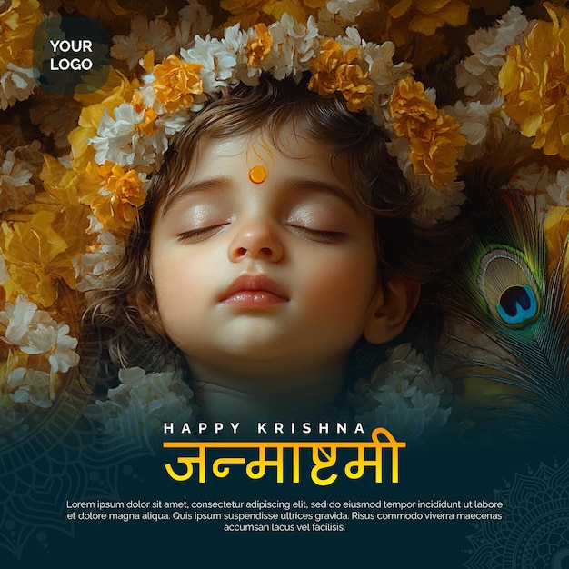 Modern Krishna Janmashtami Invitation Flyer with Fully Organized Design