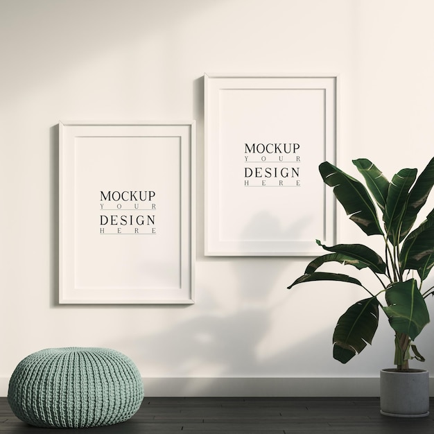 modern living room interior with mockup poster