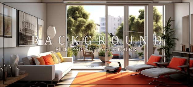 PSD modern living room with balcony view