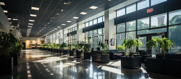 PSD modern lobby with large windows and greenery