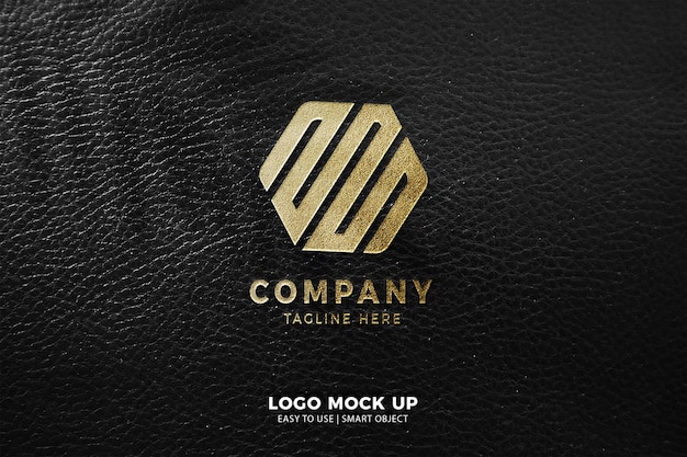 Modern logo mockup luxury gold glitter on black leather background